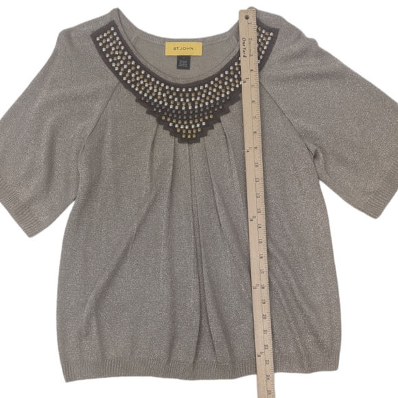 St. John Metallic Evening Blouse Top Womens Small Gold Studded Cocktail Party - Picture 8 of 12
